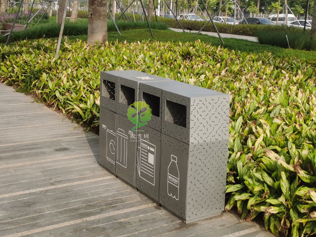濱海廊橋景觀垃圾桶5.0mm厚316#鏤空不銹鋼噴塑果皮箱